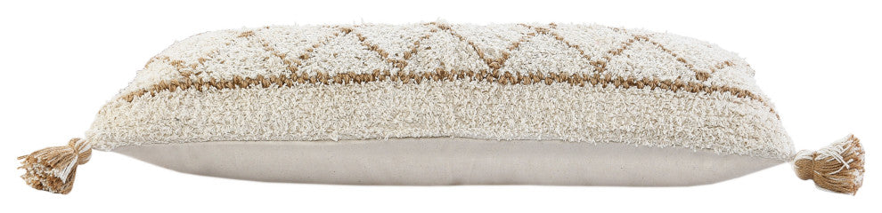 Ox Bay Handwoven White/Brown Diamond Cotton Blend Pillow Cover, 14"x36"