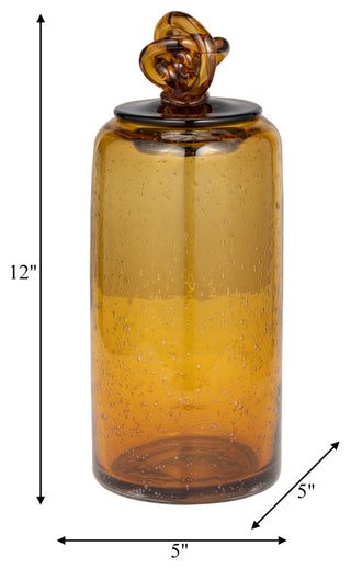 Glass, 12" Jar, Knot Lid Dark Amber