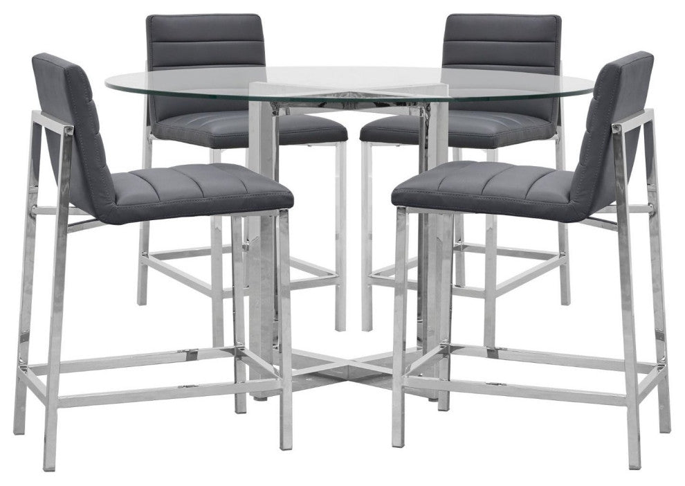 Modus Amalfi 5pc 48"Round Counter Glass Tbl & 4 Metal Back Stool Set-cobalt