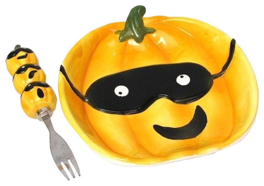 Elegant Ceramic Pumpkin Plate With Fork Set