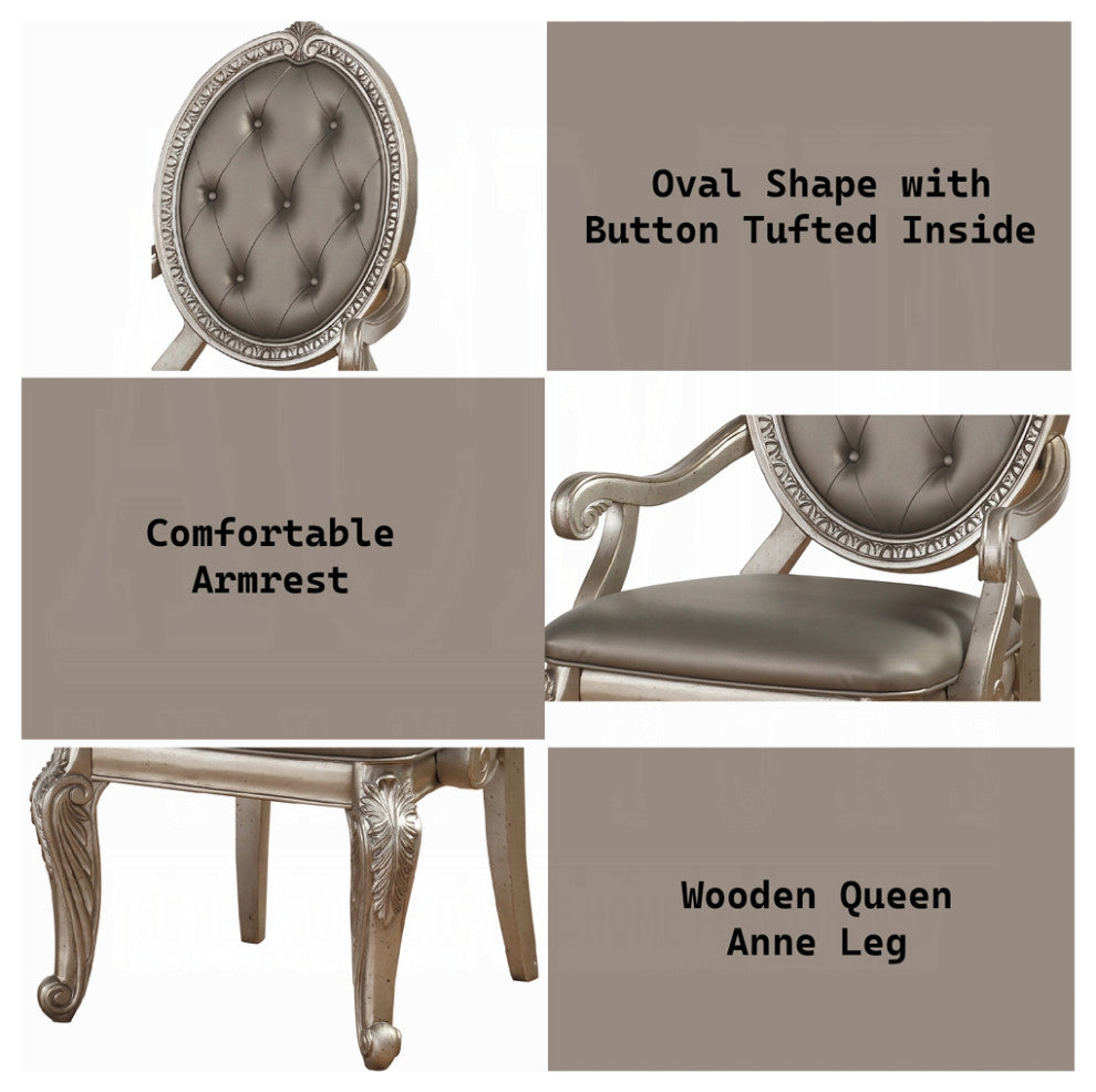 ACME Northville Arm Chair (Set-2), PU and Antique Champagne
