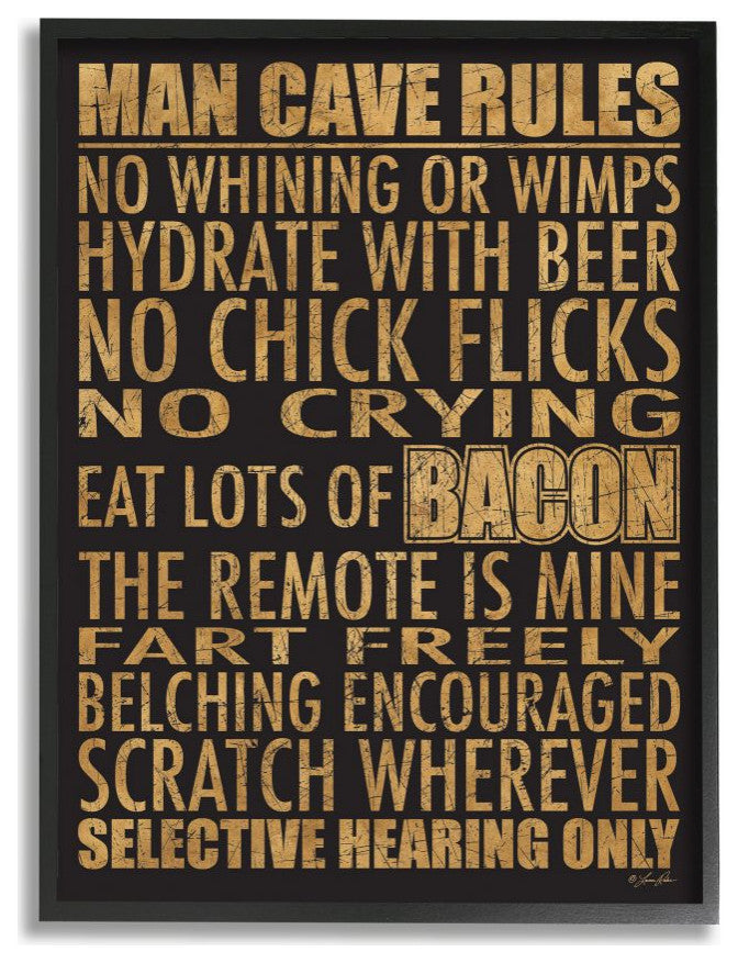 Man Cave Rules with Rustic Distressed Text24x30
