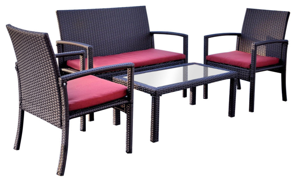 Augusta 4 Piece Deep Seating Set Outdoor Patio Furniture Wicker Resin Rattan