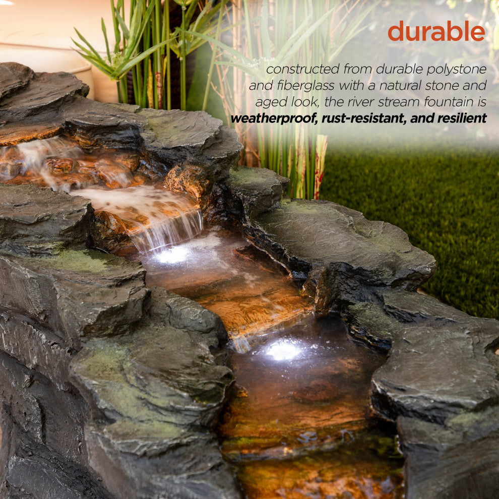19" Tall Outdoor Tiering Rocky River Stream Water Fountain with LED Lights
