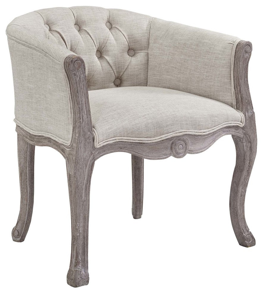 Crown Dining Armchair Upholstered Fabric Set of 4, Beige