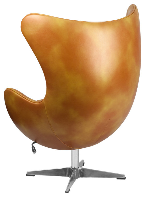 Gold Leather Egg Chair With Tilt-Lock Mechanism