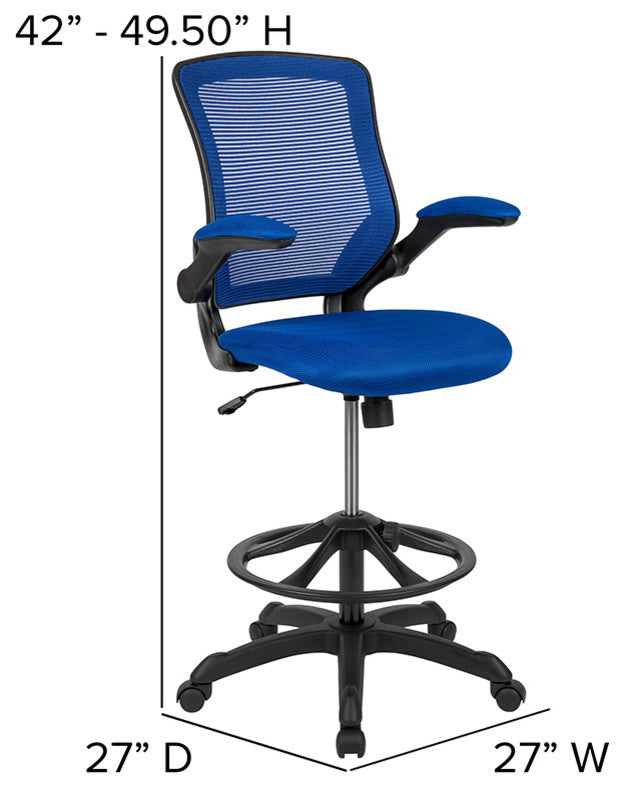 Mid-Back Mesh Ergonomic Drafting Chair With Adjustable Foot Ring, Blue