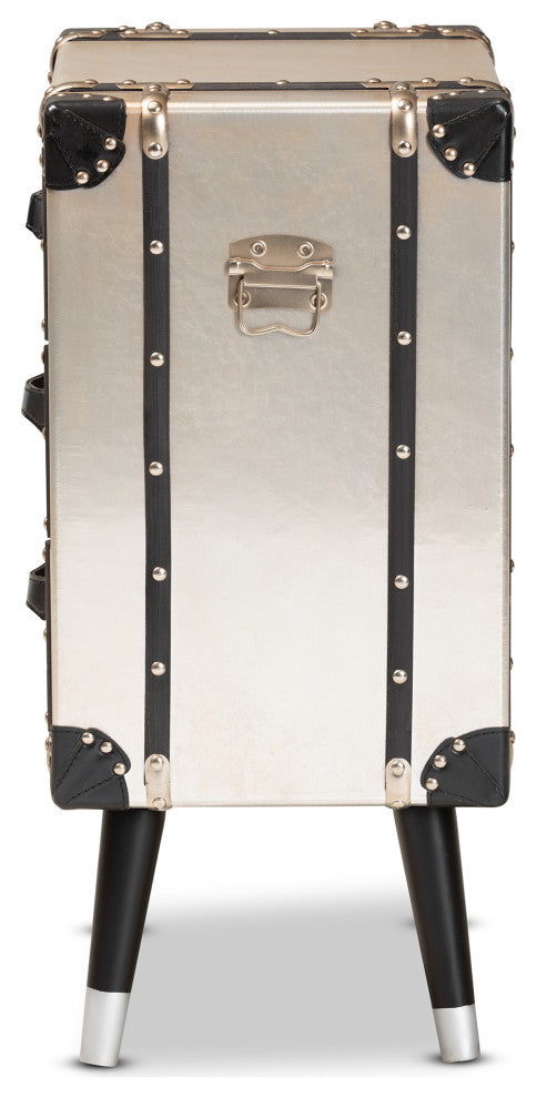 Silven Antique Silver Metal Trunk Inspired 3-Drawer Nightstand