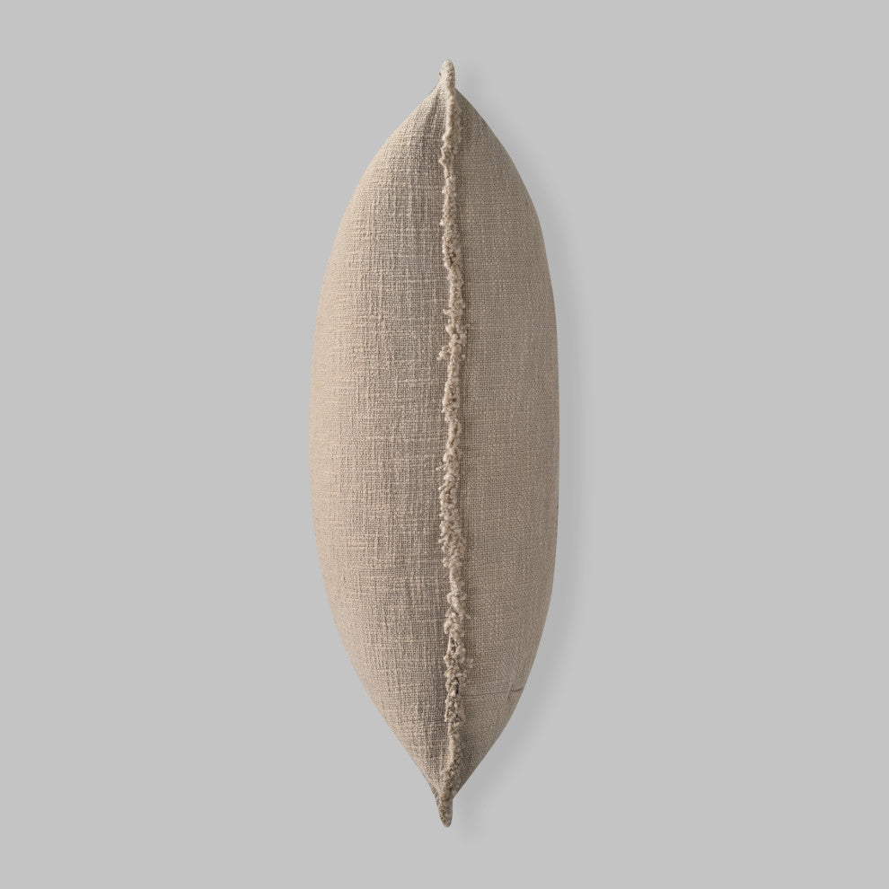 Organic Chic Washed Textured Pillow With Frayed Edges, Taupe