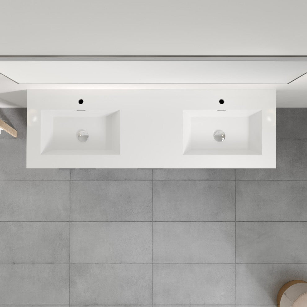 Eviva Lugano 60" Gray Modern Double Sink Bathroom Vanity With White Top
