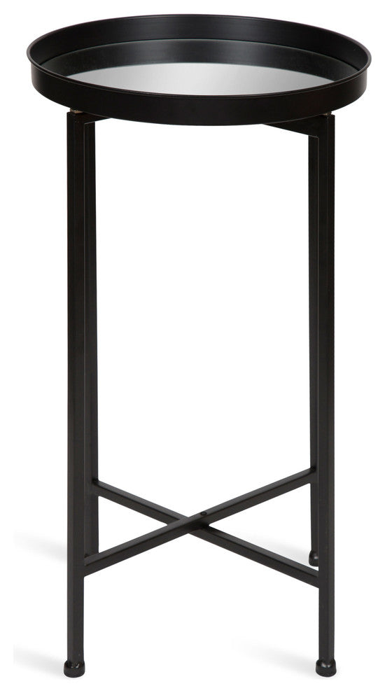 Kate and Laurel Celia Round Metal Foldable Tray Accent Table, Black