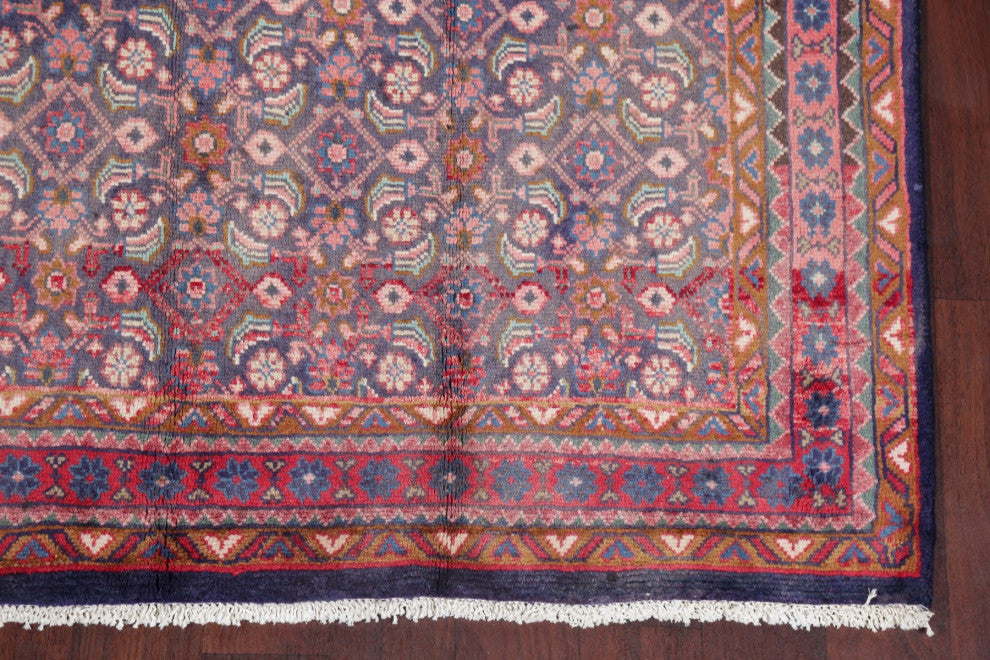 Consigned, Faded Traditional Persian Handmade Vintage-Style Area Rug, Blue, 5x9