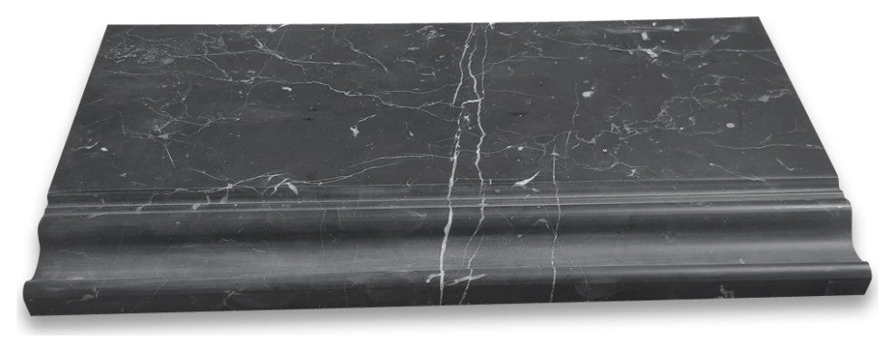 Nero Marquina Black Marble 6x12 Skirting Baseboard Trim Molding Honed, 1 piece