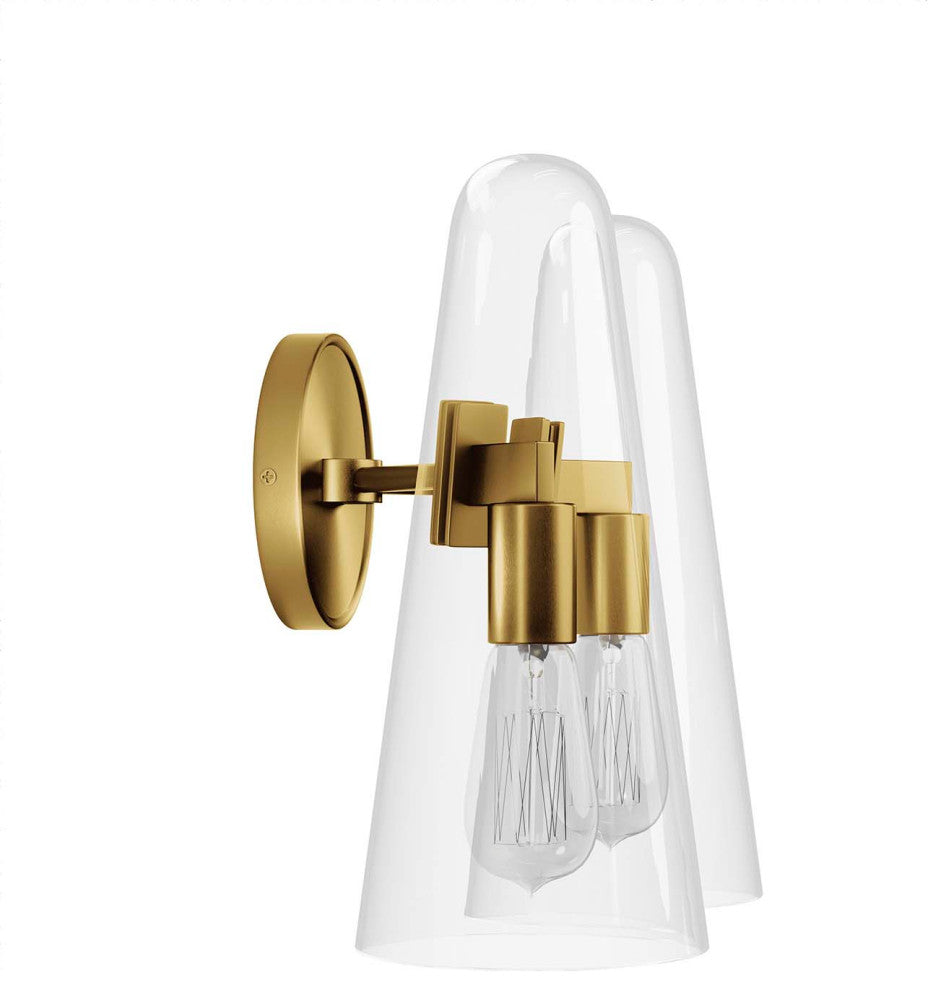 Beacon 2-Light Wall Sconce, Clear Satin Brass