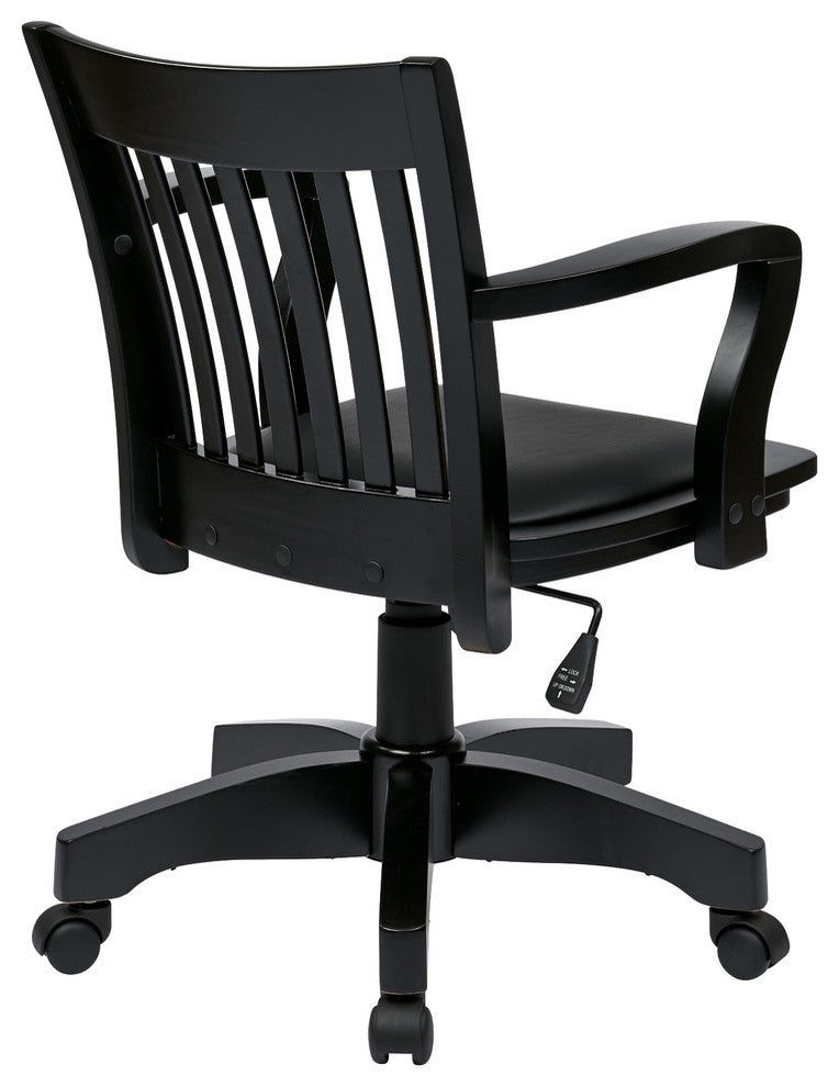 Deluxe Wood Banker's Chair With Vinyl Padded Seat, Black