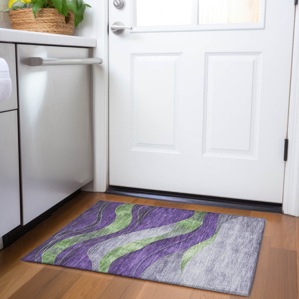 Machine Washable Indoor/Outdoor Chantille ACN1892 Purple 1'8" x 2'6" Rug