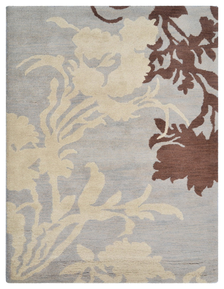 HAND TUFTED WOOL ECO-FRIENDLY AREA RUGS - Rectangle,Gray White,Floral
