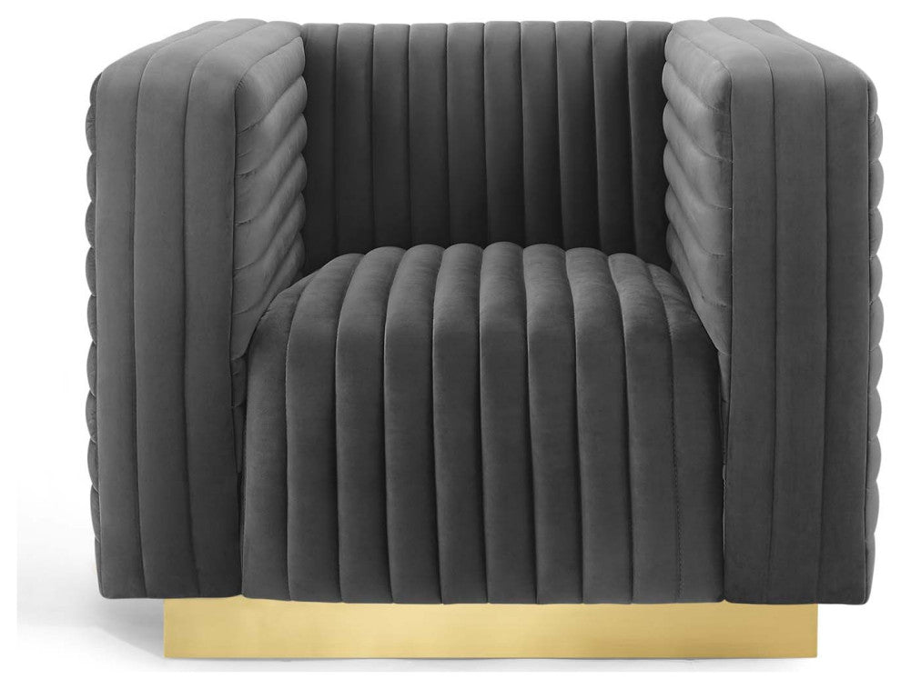 Tufted Armchair Accent Chair, Velvet, Dark Gray, Modern, Lounge Hospitality