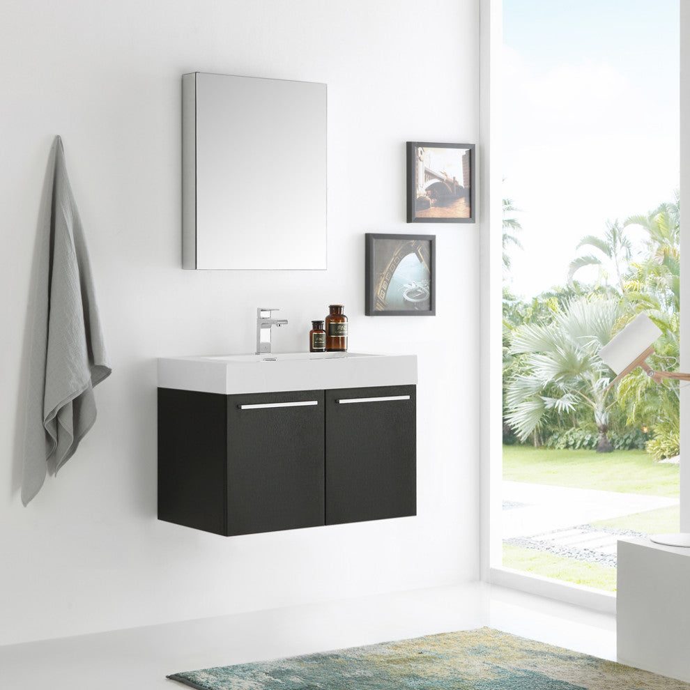 Fresca Vista 30" Black Wall Hung Modern Bathroom Vanity With Medicine Cabinet