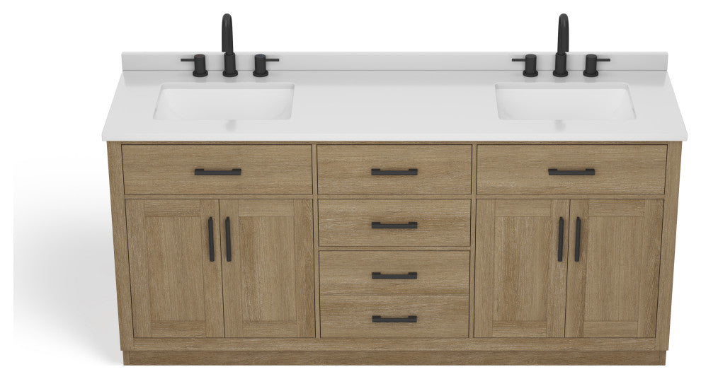 The Camille Bathroom Vanity, Driftwood Oak, 72", Double Sink, Freestanding