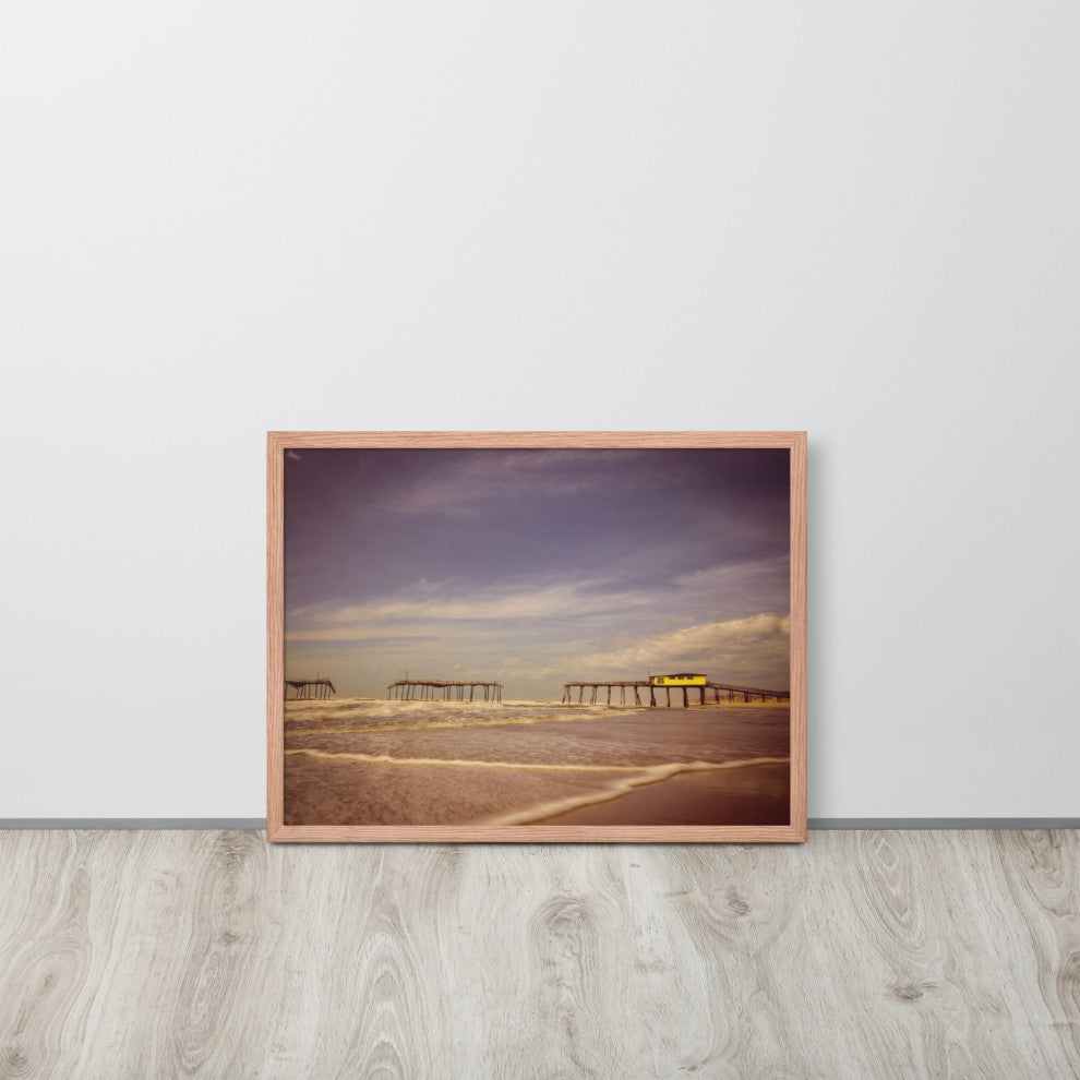 Aged View of Frisco Pier Coastal Framed Photo Paper Print, Red Oak, 18" X 24"