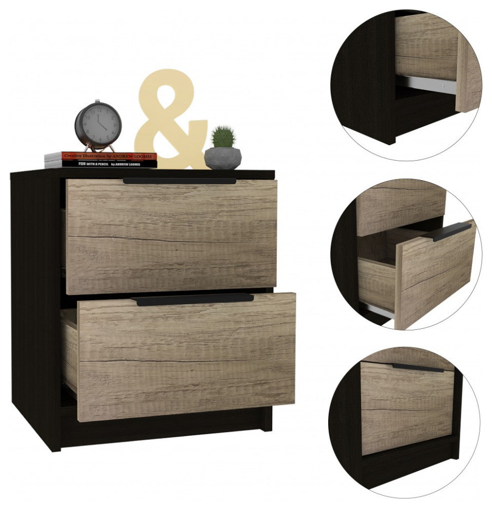 Black Open Compartment Two Drawer Nightstand