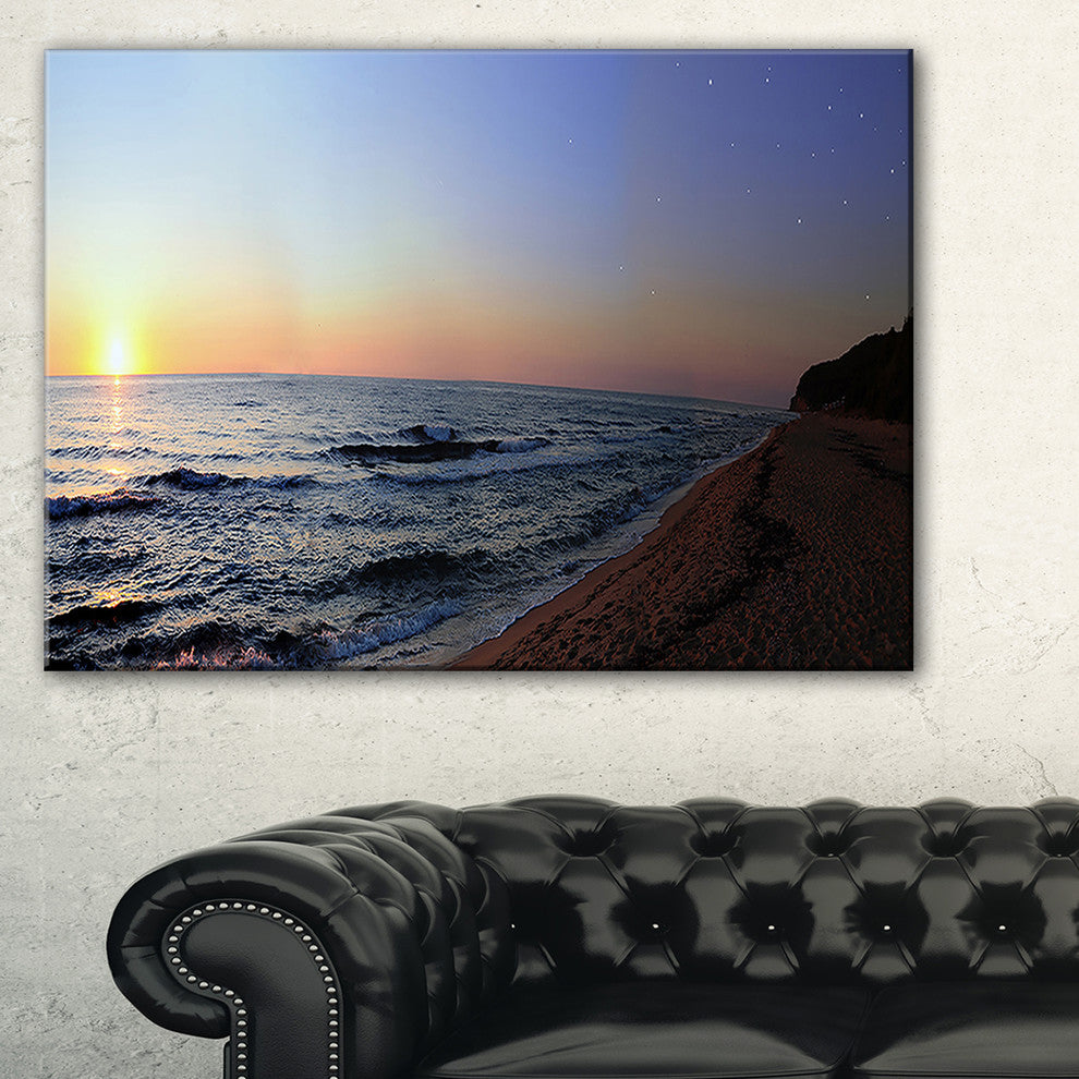 "Sunset Beach Panorama" Modern Seashore Canvas Art, 40"x20"