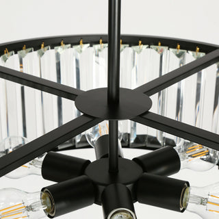 LNC Elvira 6-Light 23.6" Modern Drum Crystal Chandelier, Matte Black