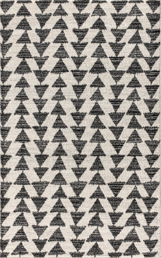 Aisha Moroccan Triangle Geometric Area Rug, Cream/Black, 2 Ft. X 20 Ft.