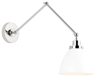 Wellfleet Double Arm Dome Task Sconce, Matte White and Polished Nickel