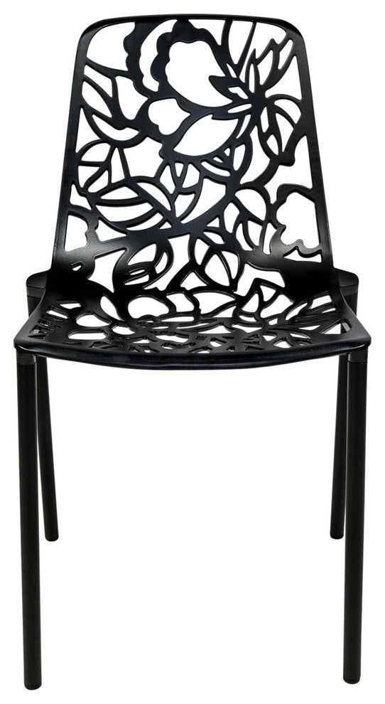 LeisureMod Devon Modern Outdoor Stackable Aluminum Dining Chair, Set of 4, Black