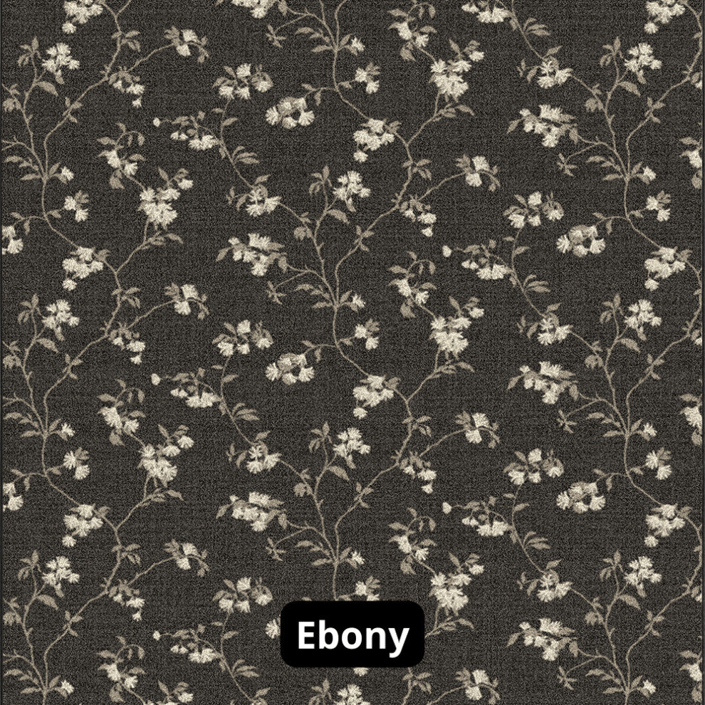 Floral Pattern 3/8 Thick Indoor Area Rug Carpet, Ebony, 8x8