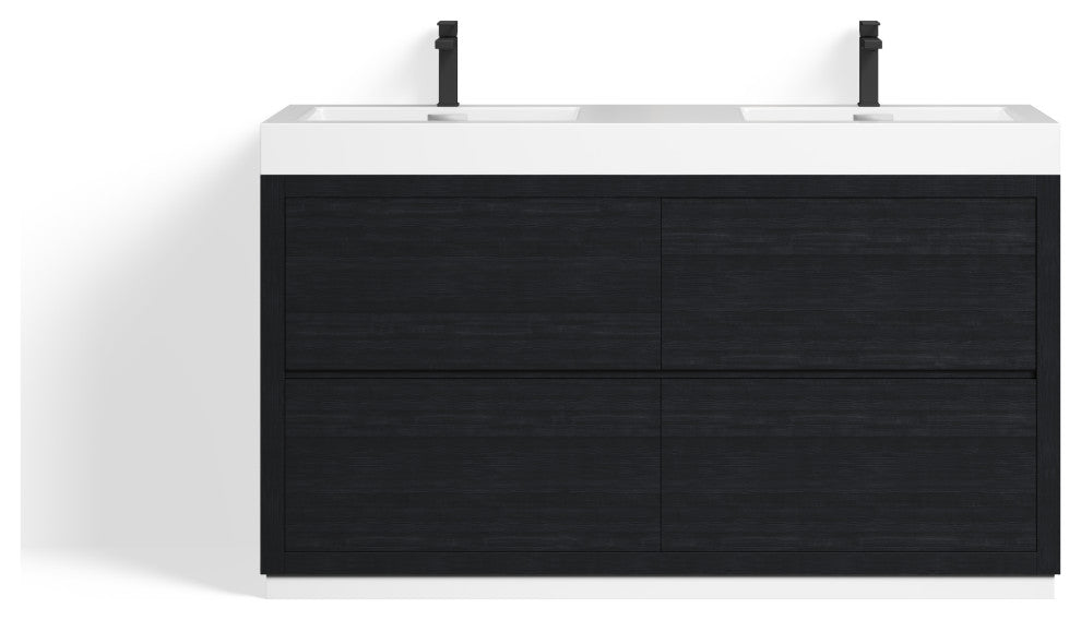 Boutique Bath Vanity, Black, 60", Double Sink, Freestanding