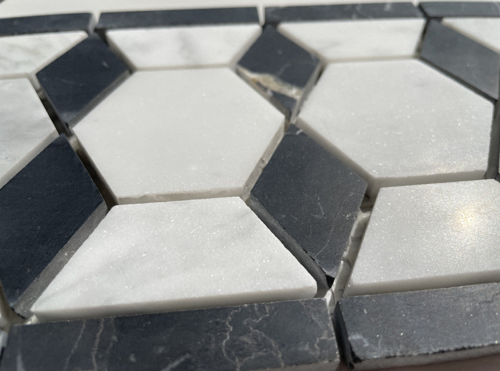 Carrara White Marble Hexagon Mosaic Border Listello Tile Honed 2", 1 sheet