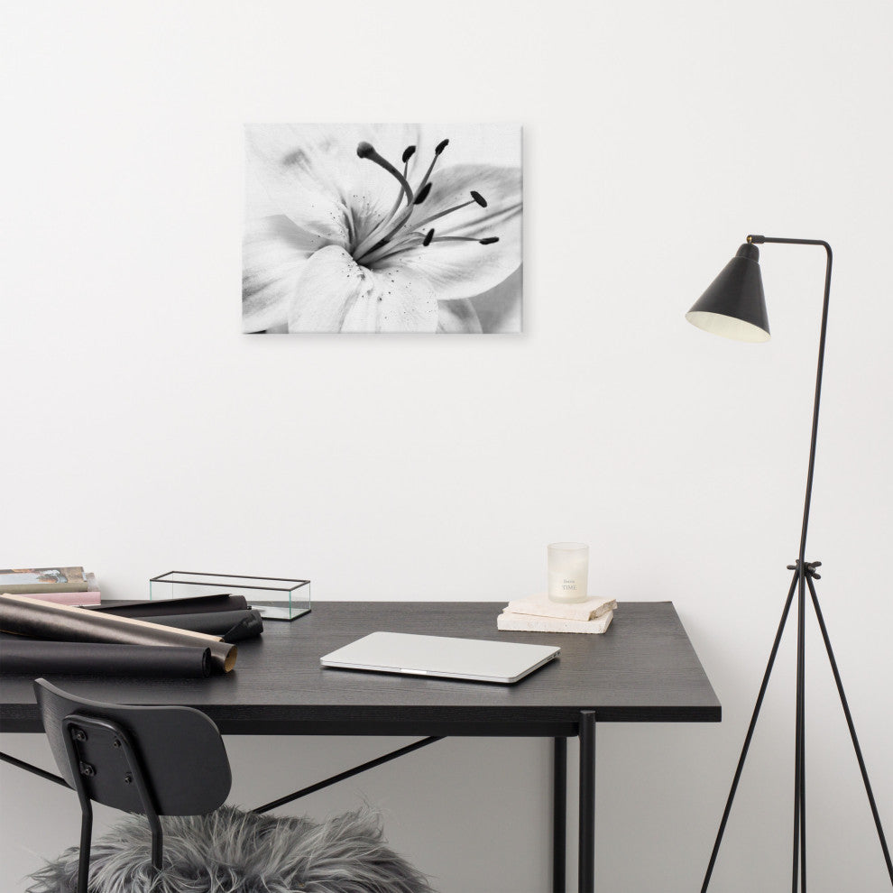Grey Floral Canvas: High-key Lily Floral Nature Photo Wall Art Print, 18" X 24"
