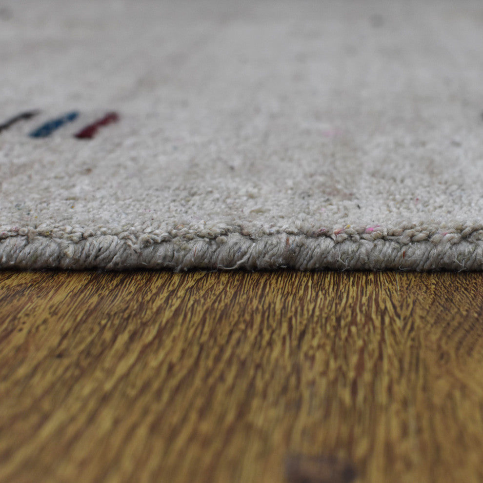 Hand Knotted Loom Silk Mix Area Rug Contemporary Beige