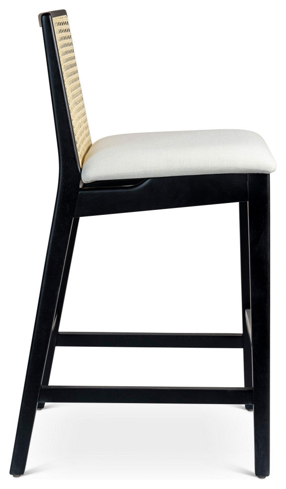 Modern Brazilian, Nardia, Cane Bar Stool, Ebano/Natural/Alabaster