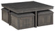 Moseberg Coffee Table with Storage Stools, Gray Oak