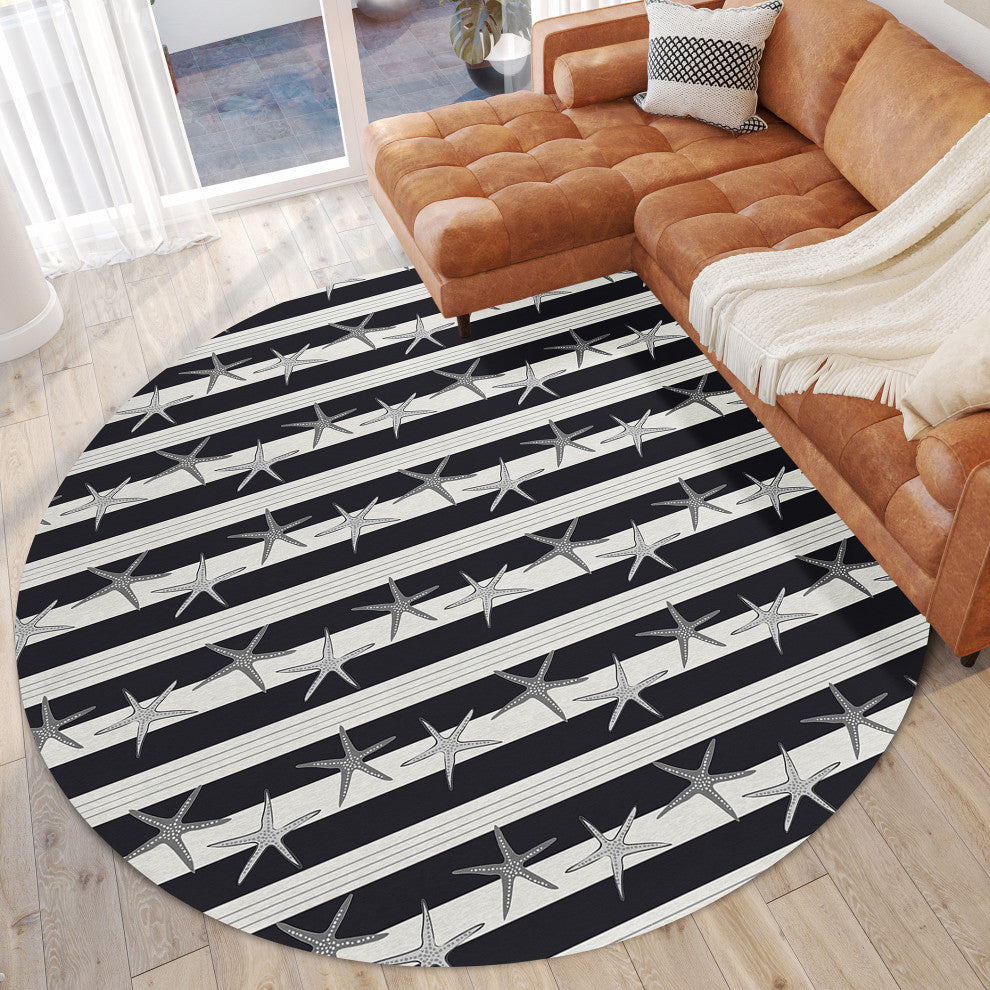 Indoor/Outdoor Seabreeze SZ12 Black Machine Washable 8' x 8' Round Rug