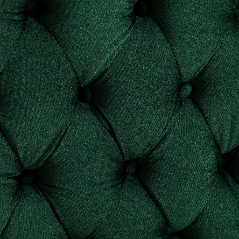 Jeannie Velvet 3-Seat Sofa Button Tufted With Metal Legs, Hunter Green