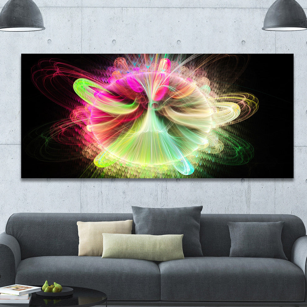 Large Circle with Yellow Curves, Large Floral Canvas Art Print, 60"x28"