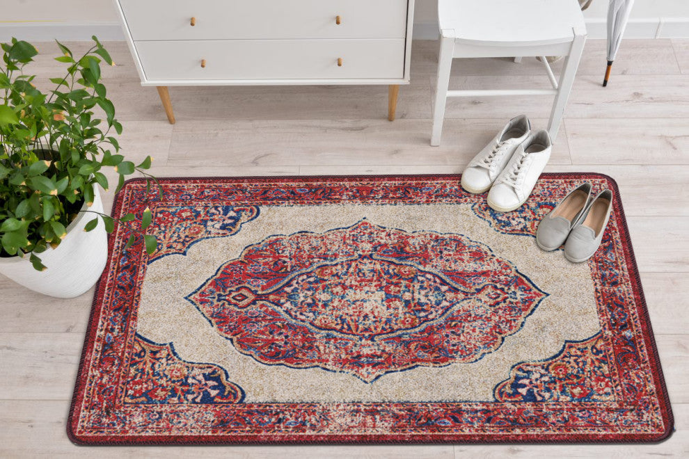 Jules + Cole Camilla Premium Area Rug | Traditional/Persian/Boho, Red, Indoor, Fall Harvest, 3'x4' Rectangle