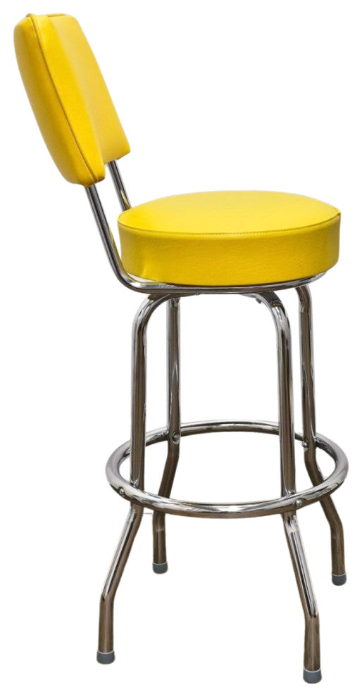 Retro Home Single Ring Upholstered 30" Swivel Bar Stool with Back, Yellow