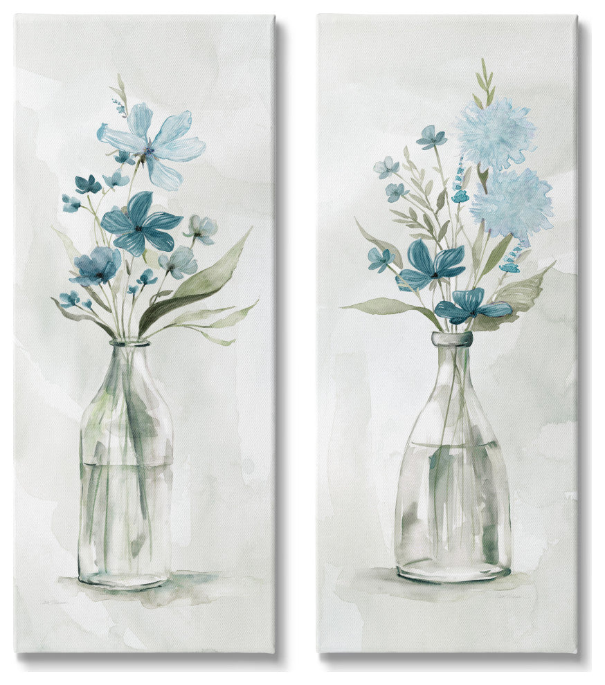 Elegant Indigo Lilac Flower Jars Soft Light Watercolor, 2pc, each 10 x 24