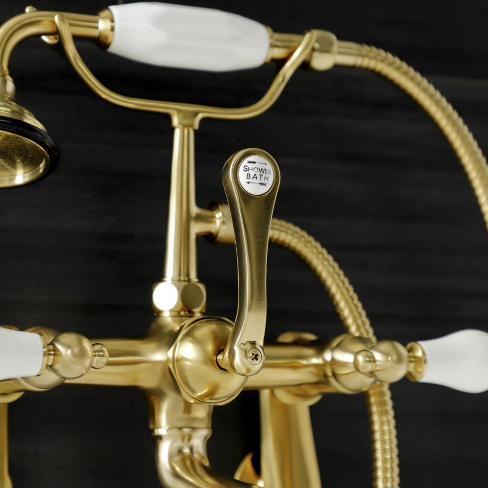 AE55T7 Wall Mount Tub Faucet With Hand Shower, Brushed Brass