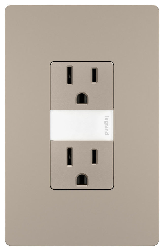 Night Light With Two 15A Tamper-Resistant Outlets, Nickel
