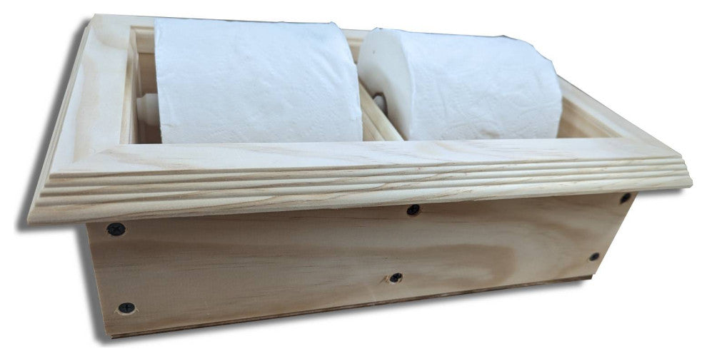 Bayshore Recessed Solid Wood Double Toilet Paper Holder 13.25 X 8.5, Unfinished