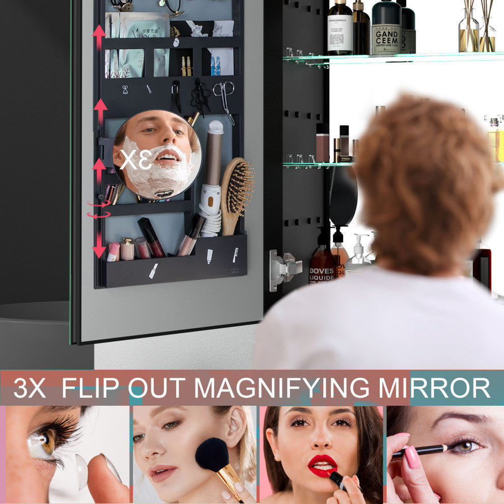 30" Aluminum Surface Mount 1-door Medicine Cabinet with Mirror and LED Lights