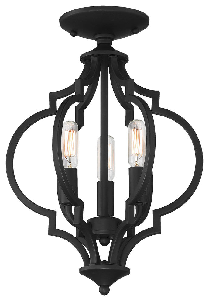 3-Light Convertible Semi-Flush or Pendant, Matte Black