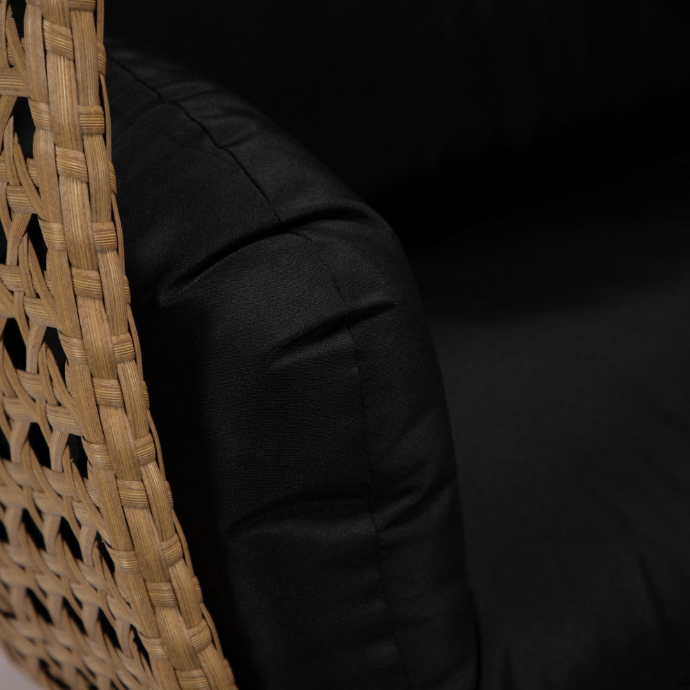 LeisureMod Mendoza Light Brown Wicker Hanging Double Egg Swing Chair, Black